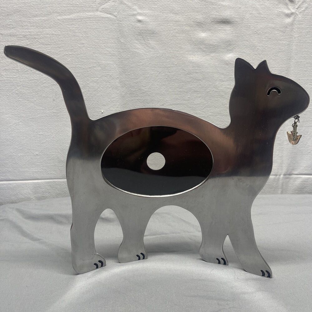 Metal Kitty Cat Picture Photo Frame Curved Metal Kitten Dangling Friend 4 x 3.5"